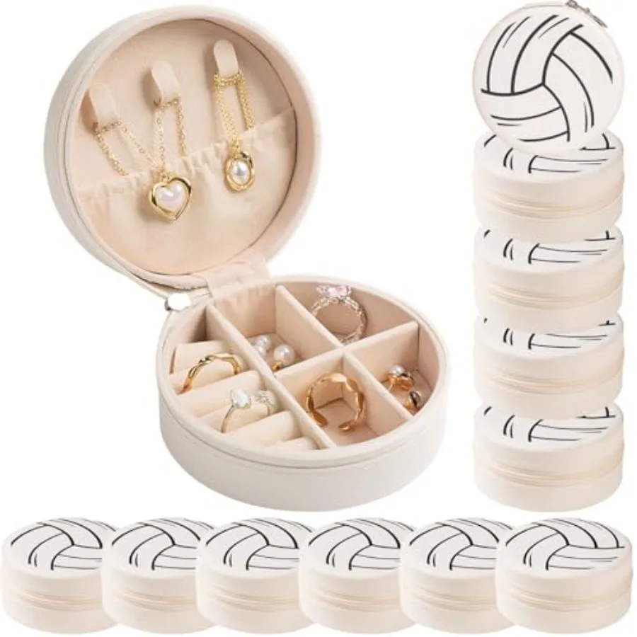 

12-Pack Volleyball Mini Travel Jewelry Case Round Volleyball Stuff Portable Jewelry Organizer Storage Case for Christmas Sports