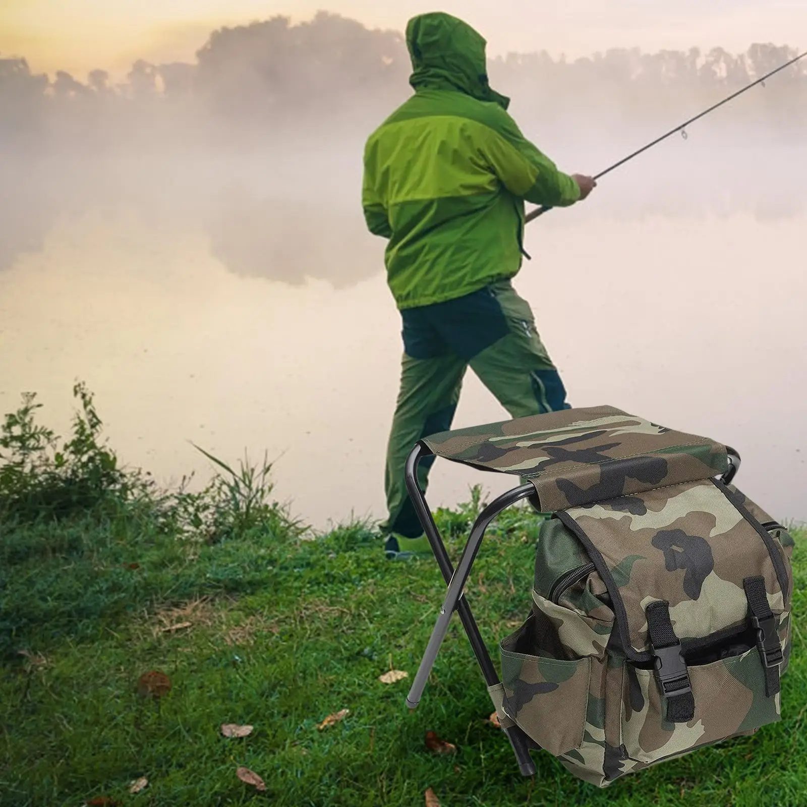 Cadeira de pesca com saco versátil compacto mochila fezes cadeira de acampamento ao ar livre para jardim piquenique quintal mochila acessórios