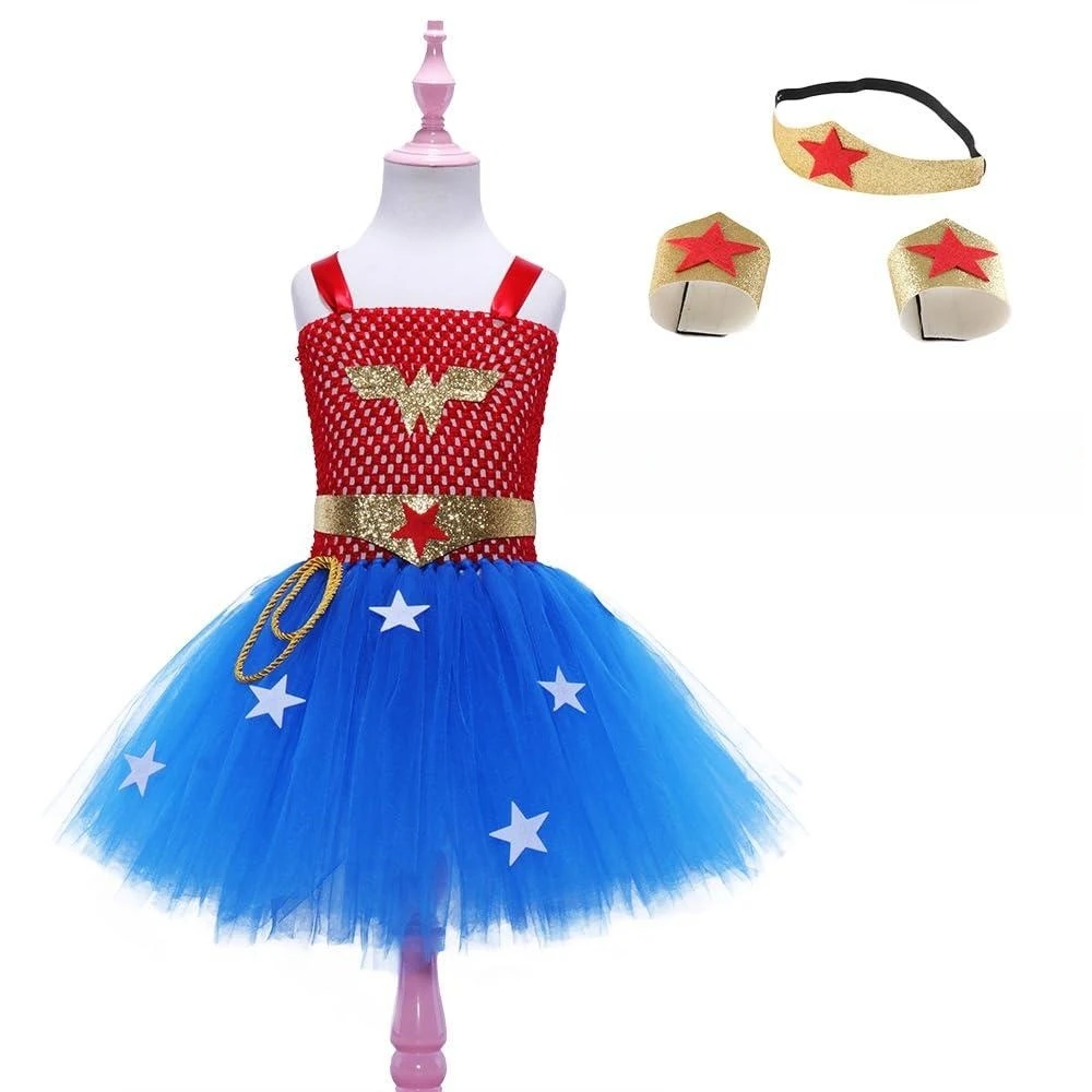 Wonder Woman Superhero Costume para crianças, meninas Halloween Costume