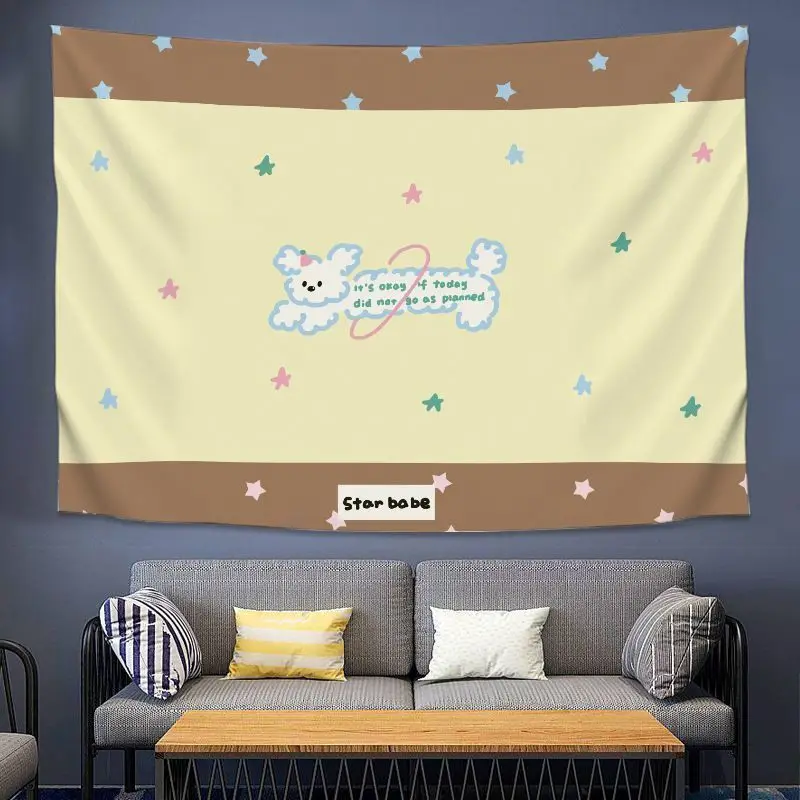 VIKAMA Cloud Dog Star Tapestry, Cute Animal Wall Hanging for Bedroom Dorm Nursery Cozy Pastel Decor