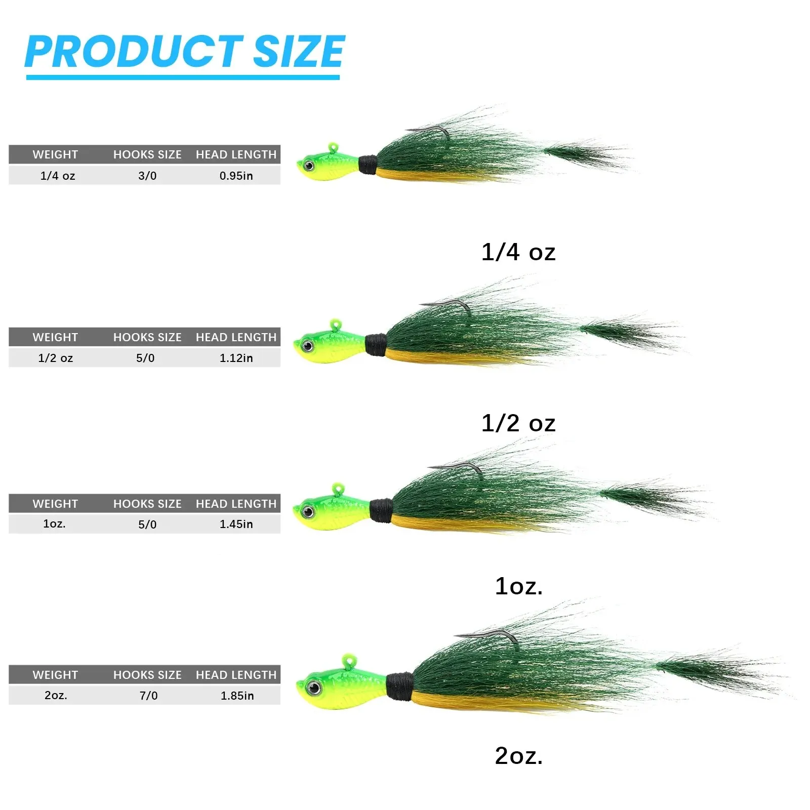 Goture 5pcs/lot Bucktail Jigs Head Hook 3D Eyes Bait 7g 14g 28g 56g Deer Hair Feather Hook Beard Jigging Lure Fishing