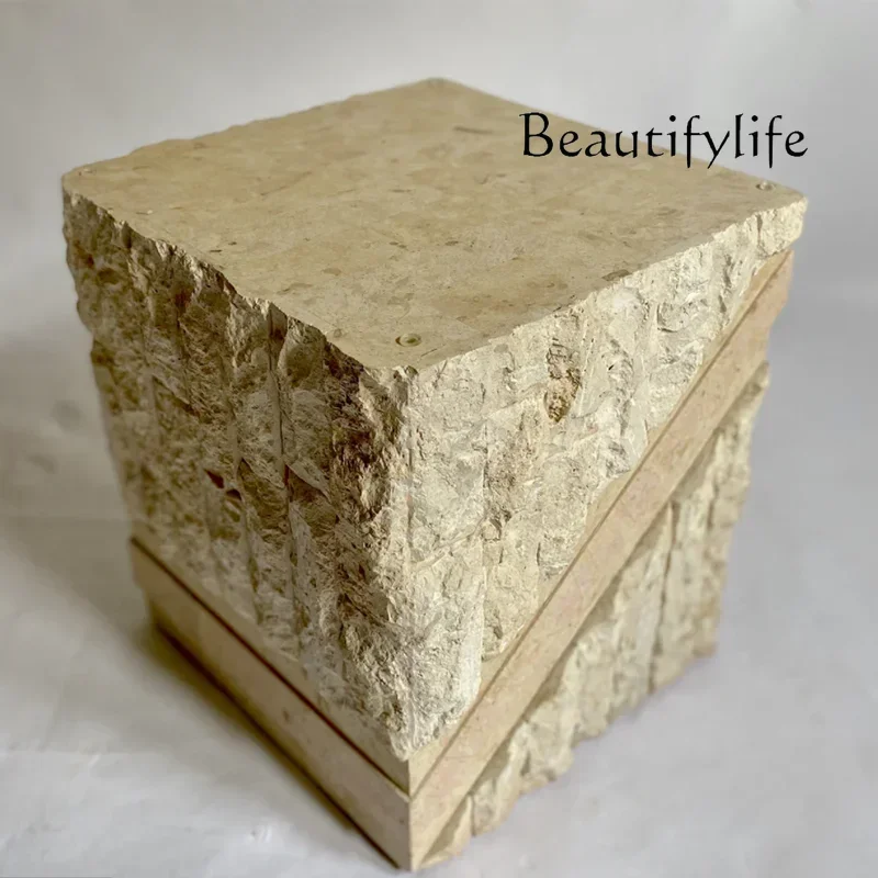 

New Natural travertine coffee table Modern simple tempered glass square broken surface rough travertine tea table