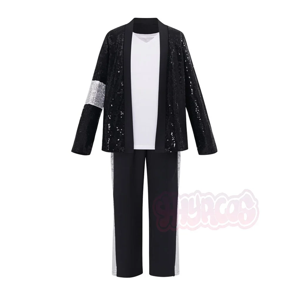Pop Michael Jackson Teen Costume Cosplay Dance Black Suit Dance Disco Halloween Clothing glitter Stage Outfits - Image 5