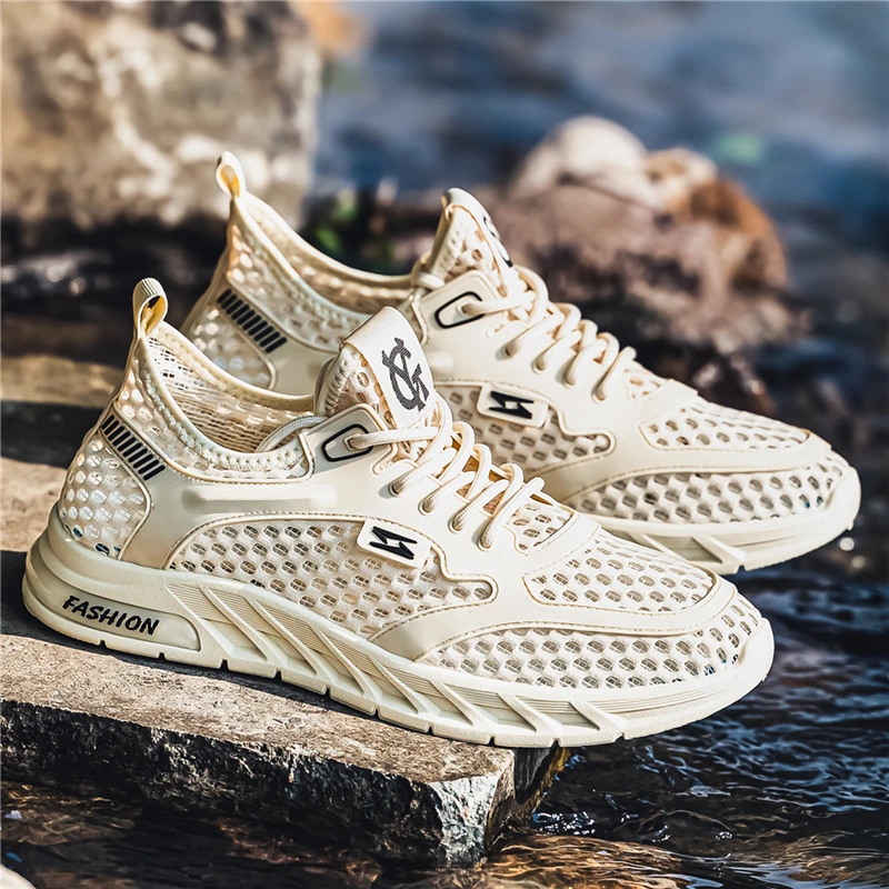 Breathable Mesh Water Shoes Simple Solid Style Quick Dry Slip  Tracing Footwear Men Women Beach Walking Fitness Training Shoes