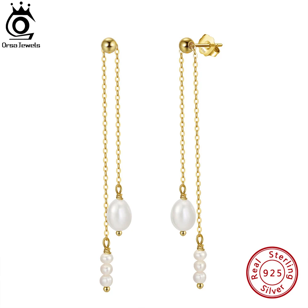 

ORSA JEWELS Long Pearl Earrings for Women 14k Gold Plated Pearl Tassel Earrings Sterling Silver Ear Drop Pearl Jewelry GPE20