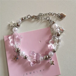 Gothic Cute Harajuku Acrylic Star Pearl Beaded Bracelet For Women Girl Aesthetic Charm Y2k EMO Vintage Jewelry Scene Accessories
