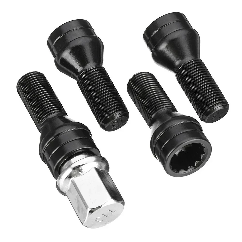 4Pcs/Set x 1.25 Black Wheel Locking Lug Bolts Nuts + Key 36136776076 For BMW X3 E70 E71 F20 F25 X6