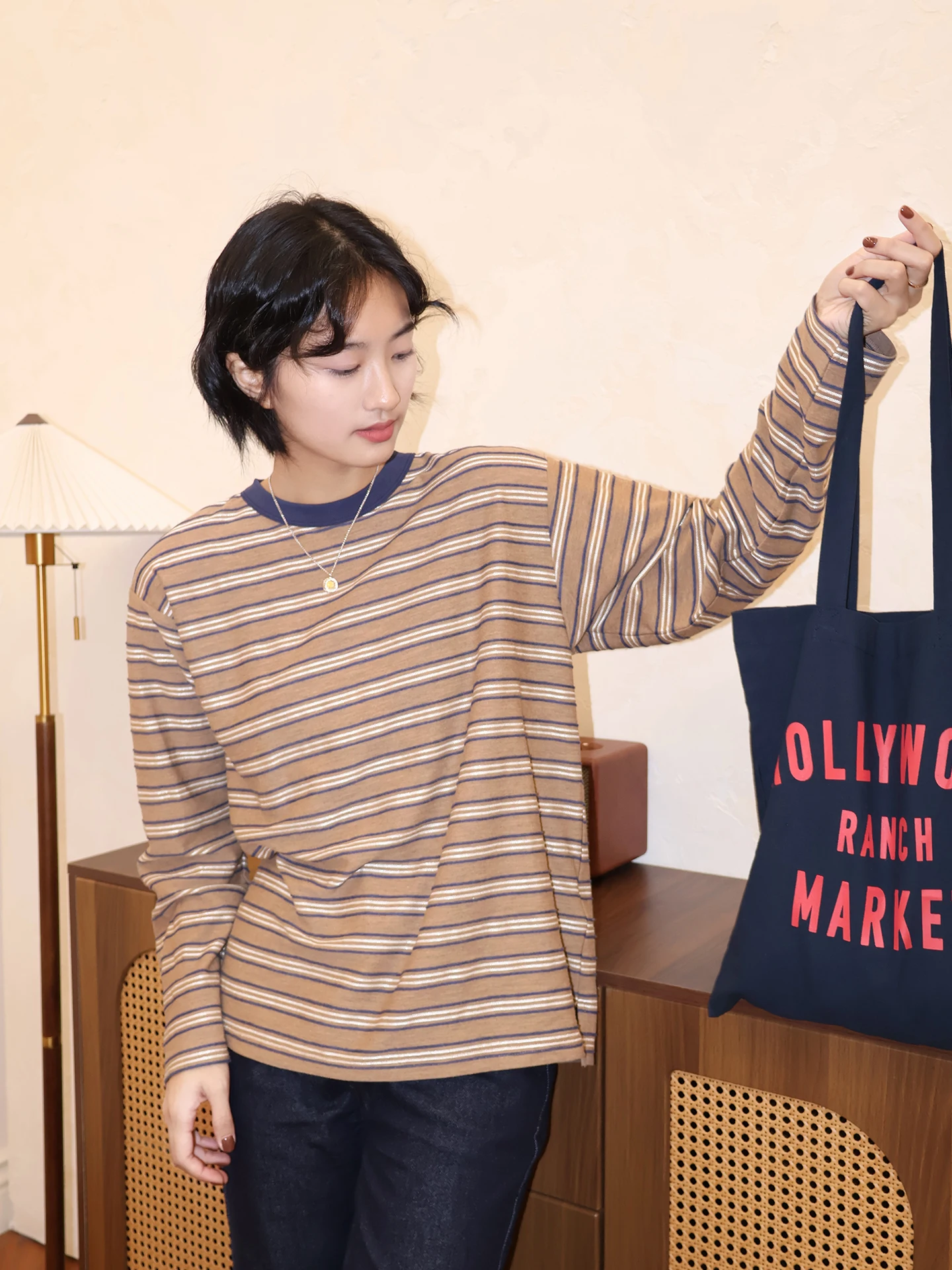 

Slimming Striped Long Sve T-irt Women's Loose Fit Spring 2026 Faion Simple Sle Casual Cotton round Ne Tee