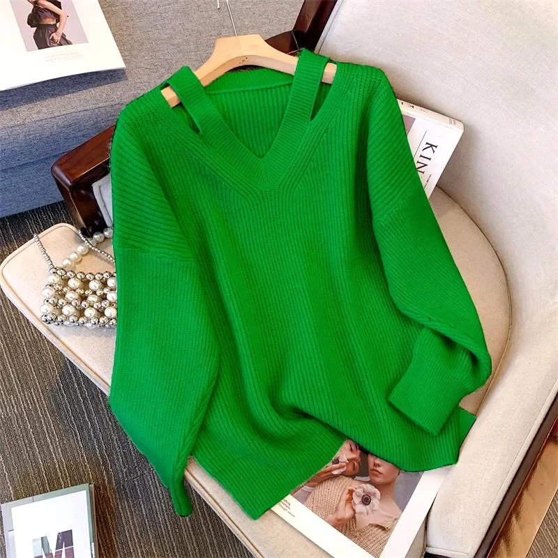 2024 New Cashmere Women's V-neck Pullover Casual Knitted Long Sleeve Women's Sweater Autumn And Winter Bottoming Shirt