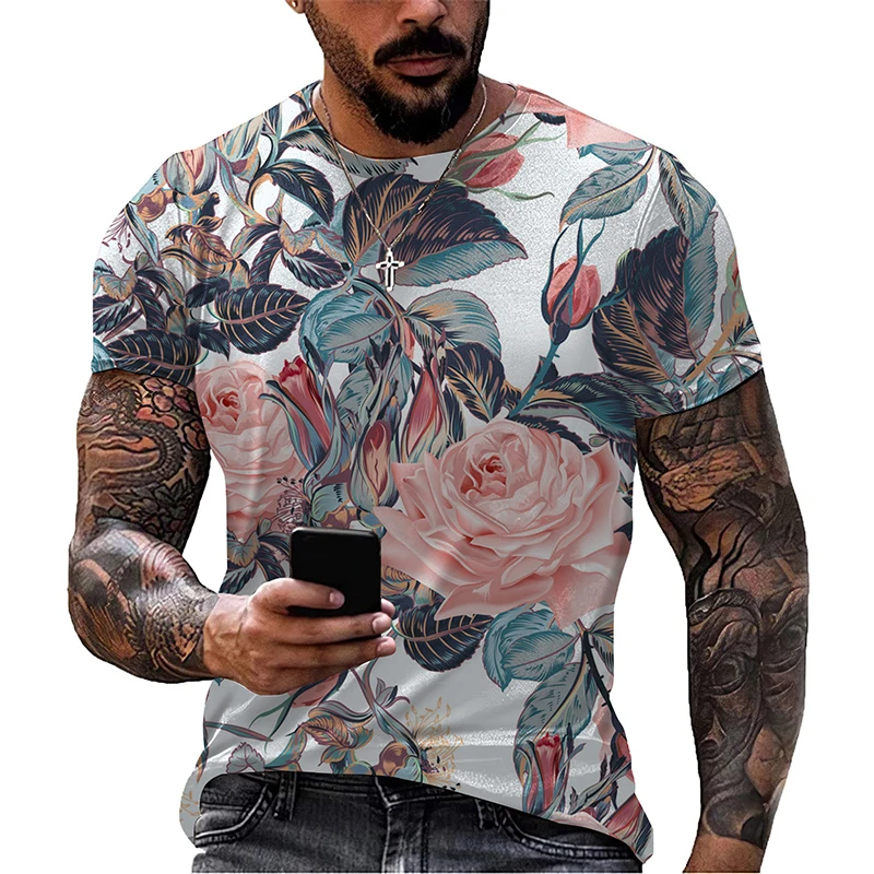 Flower Floral Plant 3D Print T-shirt Men Women Summer Short Sleeve T Shirts Oversized Harajuku Streetwear Tees Top Kids Clothing