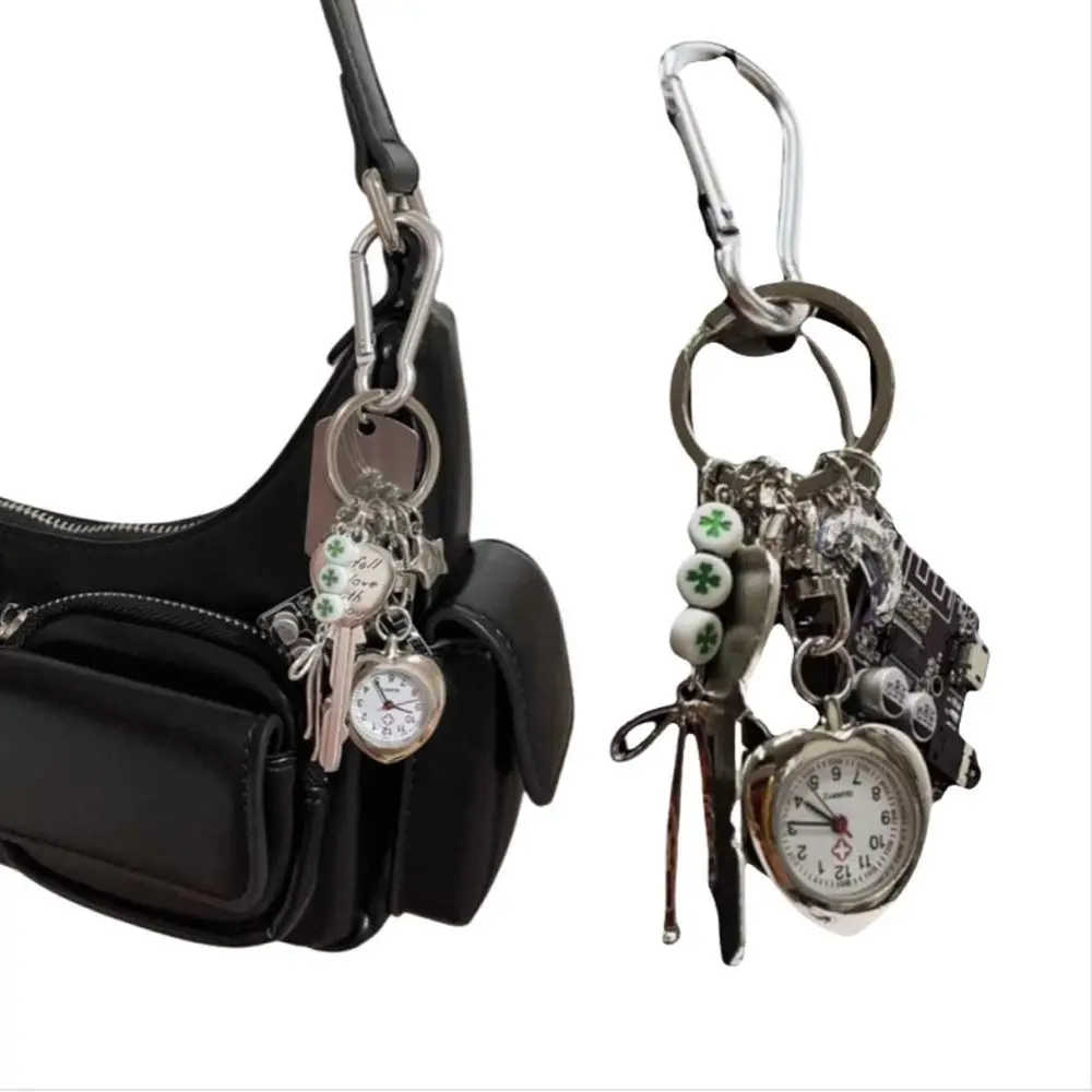 Mechanical Elements Pocket Watch Pendant Guitar Pick Couple Style Handmade Vintage Keychain Bag Charm Retro Design