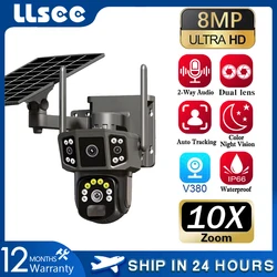 LLSEE CCTV,4K dual lens,outdoor security network camera,V380,wireless WIFI solar closed-circuit television,4G sim solar camera