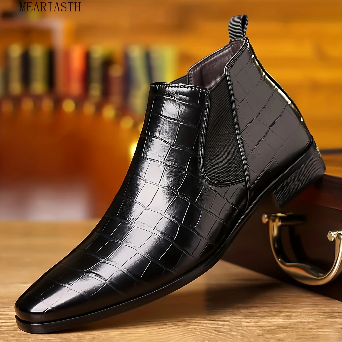 PLUS TAGLIA Stivaletti Chelsea da uomo alla moda con motivo scozzese con tomaia in pelle PU Stivali eleganti slip on resistenti all'usura per le imprese