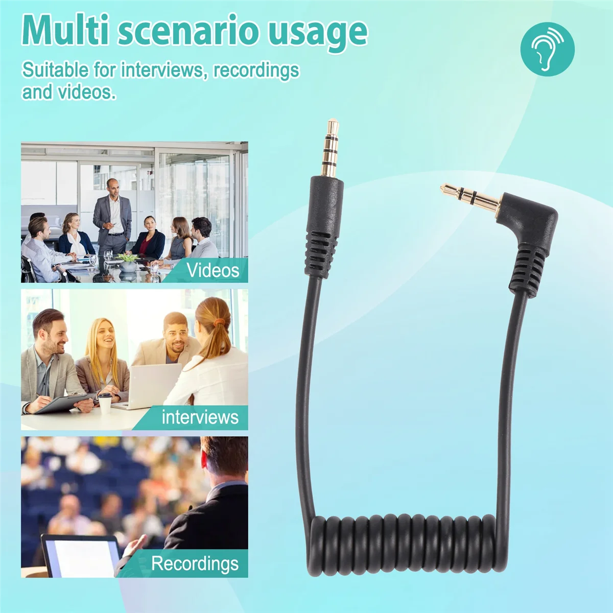 كابل صوت 3.5 ملم - كابل TRRS إلى TRS عالمي مزدوج ذكر 3.5 ملم للميكروفونات