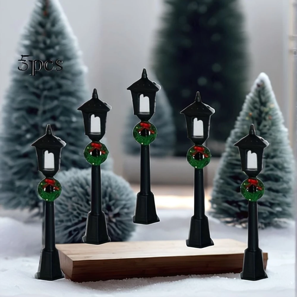 3 Stück/5 Stück Mini-Weihnachtsstraßenlaternen-Ornamente, kleine Laternendekorationen aus Kunststoff, kein Stromversorgung erforderlich, geeignet für Dollh – Detail 7