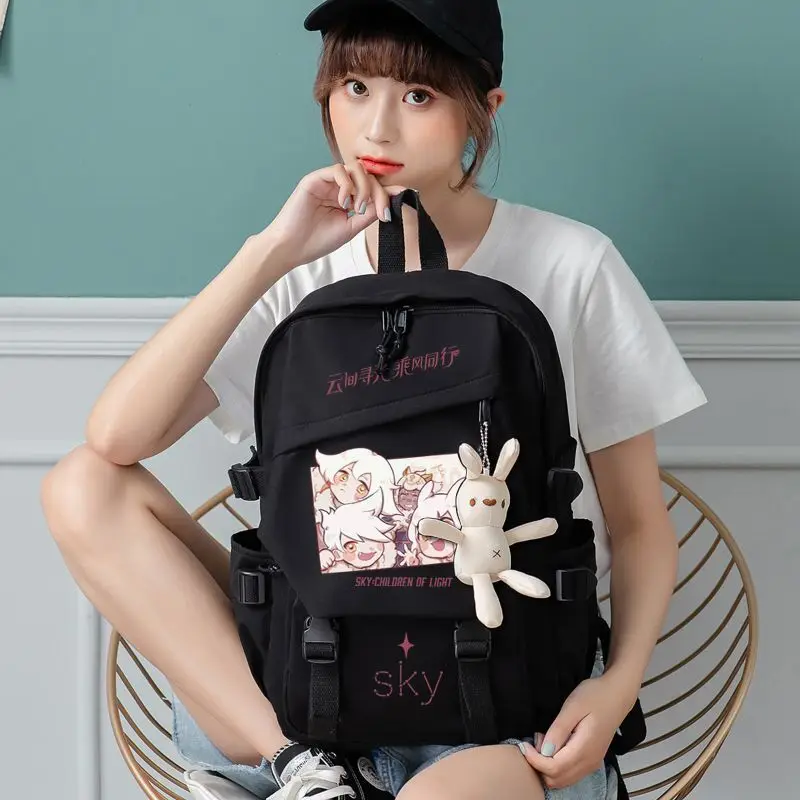 Sky Light Encounter Merchandise Anime mignon dessin animé étudiant Double sac à bandoulière sac à dos pour hommes et femmes oiseau blanc Pleurotus