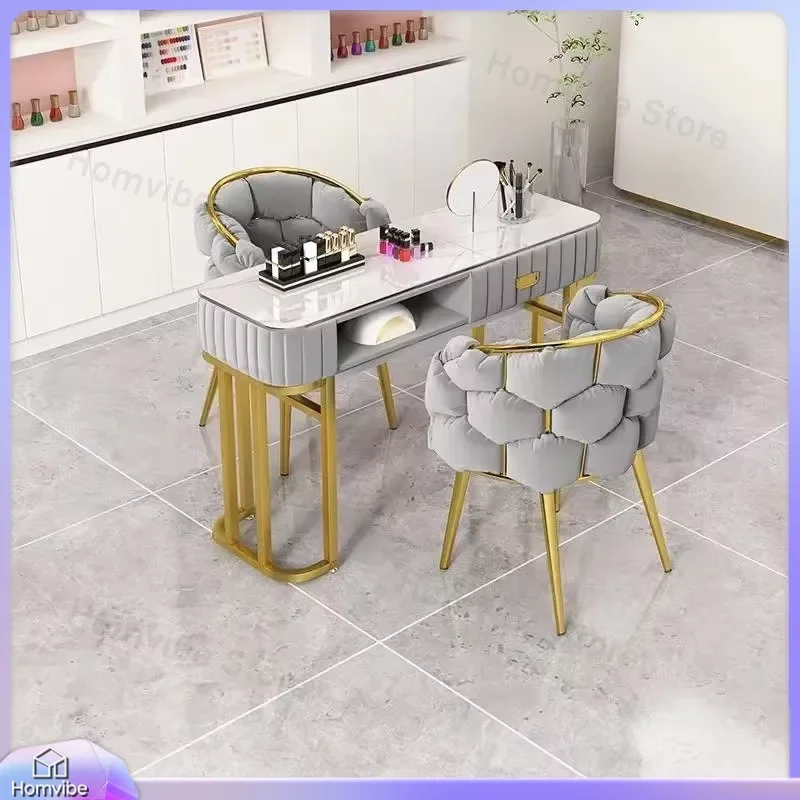 2025 New Luxury Modern Two-Seat Nail Table for Salon Studio Professional Manicure Pedicure Desk Metal Nail Furniture with