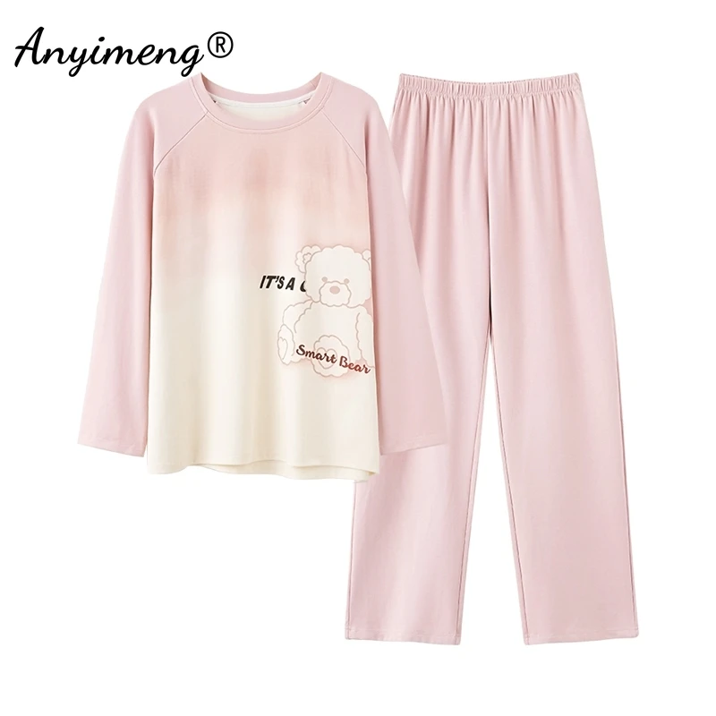 Cute Puppies Printing Women Sleepwear Leisure Woman Pajamas Set Autumn Spring Long Sleeves Pullover Loungewear Cartoon Nightwear