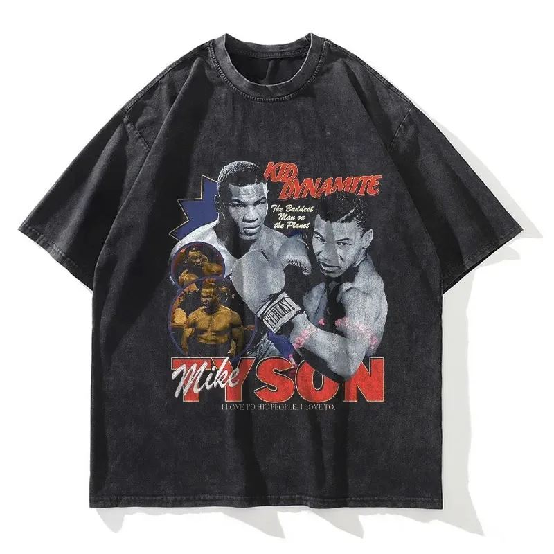 Mike Tyson T Shirt Boxing Champion Pretty Boy Vintage Washed Short Sleeve Oversized T-shirt Harajuku Sweatshirts Top Tees Cotton