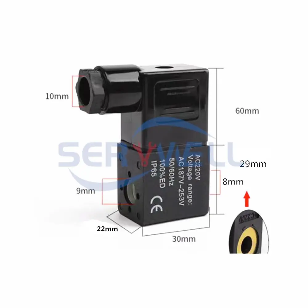 Bobina pneumática da válvula de solenóide, parte elétrica, CA 220V, 4.5VA, 6.0VA, 50/60Hz, 4V210, 310, 410, DC12V 24 V, AC24 V, 36V, 110V, 220V, 380V