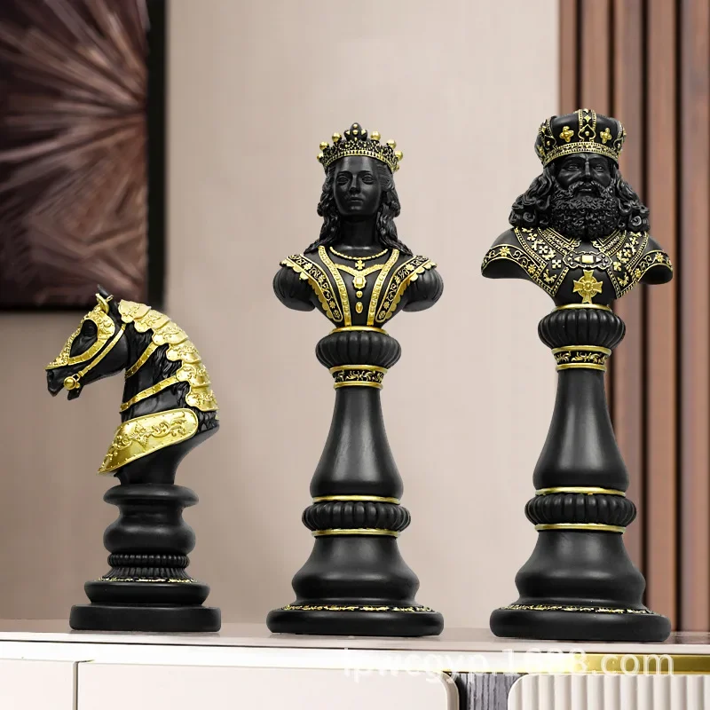 

Resin Statue Chess Figurines King Queen Knight Chess Sculpture Ornaments Resin Chess Pieces Board Chessmen Modern Home Decor