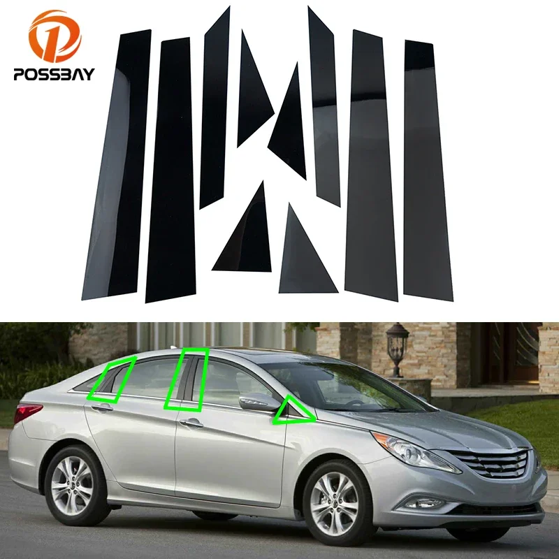 

10Pcs Car Door Window Pillar Posts Trims Sticker Glossy Black For Hyundai Sonata 2011 2012 2013 2014 Auto Styling Accessories