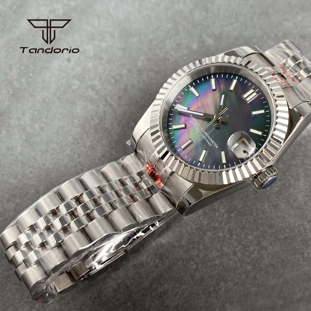 Tandorio NH35A MOP Shell Dial Stainless Steel 36mm/39mm Automatic Mechanical Watch Date Sapphire Crystal Men Wristwatch Luminous