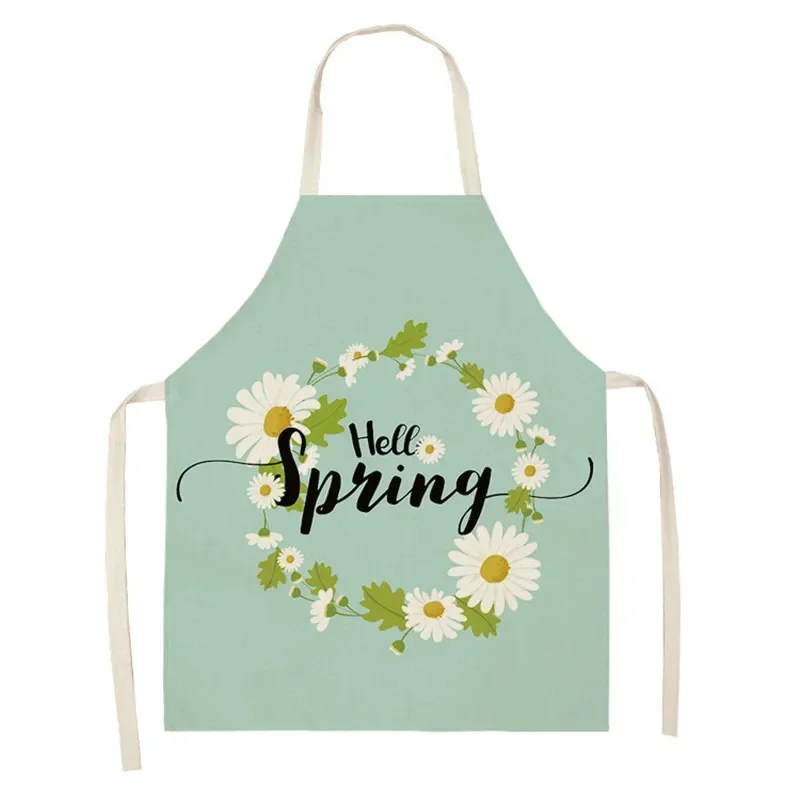 Small Daisy Print Apron Household Small Fresh Ins Wind Linen Sleeveless Kitchen Antifouling Apron Corporate Gift Customization