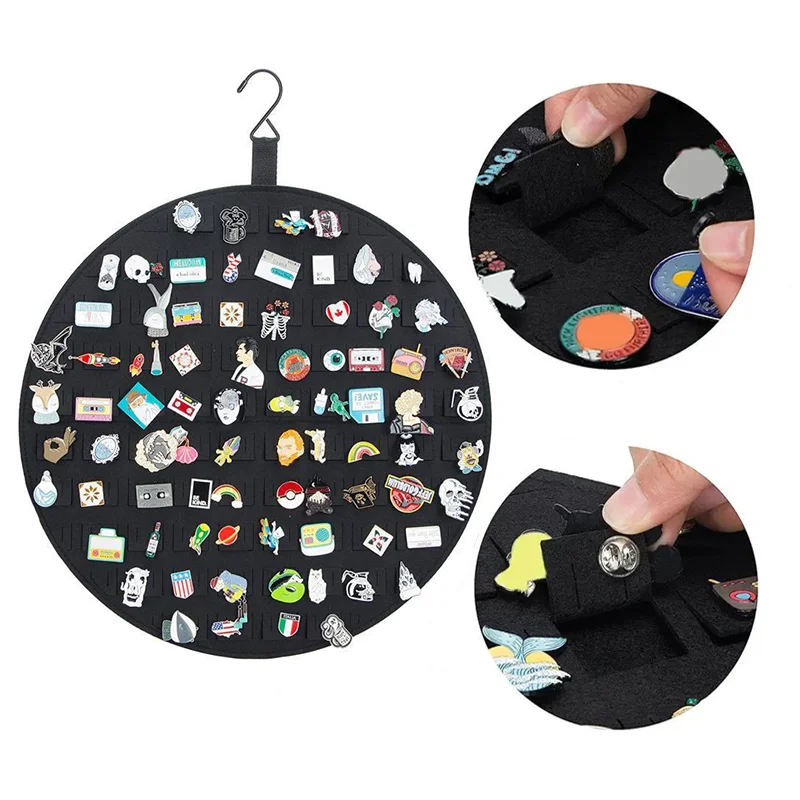 

Round Felt Brooch Jewelry Storage Bag Badge Earrings Display Board Animation Decoration Hanging Bag Pin Medal Organizer