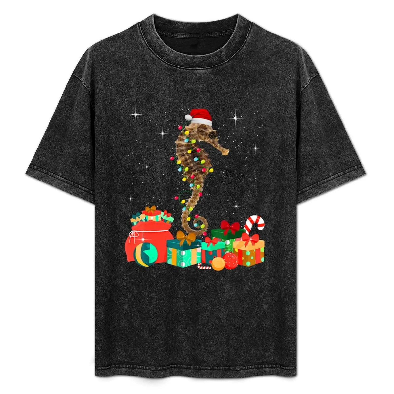 

Seahorse Christmas Hat Lights Family Xmas Gift Love Animals T-Shirt new edition mens graphic t-shirts