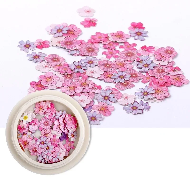 50 pz/scatola fiore per unghie ultra-sottile pasta di legno Patch fai da te colore misto piccola margherita rosa decorazione per unghie accessori per unghie