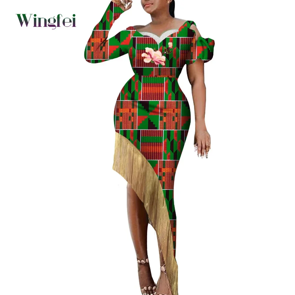 African Dresses for Women Dashiki Party Evening Clothes Elegant Asymmetrical Lady Dress Fashion Dashiki Women Dresses WY6581