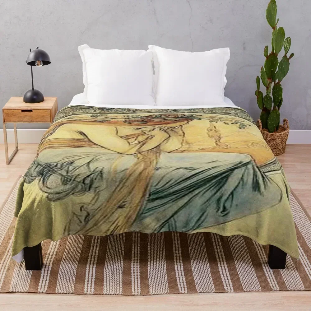 

Alphonse Mucha Vintage Art Throw Blanket Multi Use Warm Blanket for Living Room Bedroom