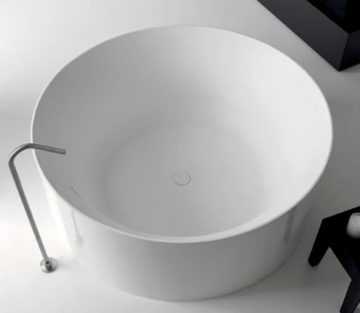 Hotel Bathroom Small Round Bathtub Center Drainer Solid Surface Freestanding Bathtub, Eco-friendly Durable, Scratch Resistant