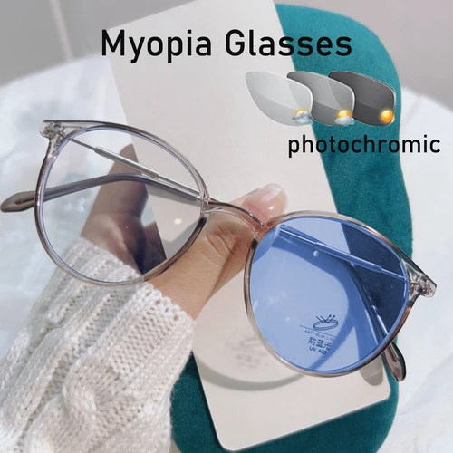Gafas de sol inteligentes que cambian de Color para exteriores, gafas redondas para miopía, fotocromáticas, tendencia de moda para hombres y mujeres, dioptrías 0 A-6,0