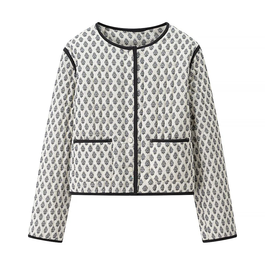 

Street Style Round Neck Flower Embroidered Cotton Jacket New Women's Fashion Versatile Outerwear for All Seasons