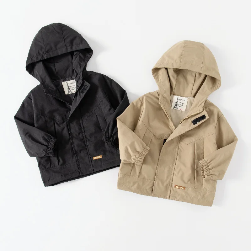 Children Hooded Coat 2024 Autumn Clothing Boys Casual V-Neck Windbreaker Kids Zippered Hoodie Baby Solid Color Hardshell