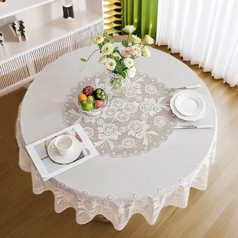 Round PVC Tablecloth Waterproof Dustproof Heat Resistant for Dining Room Kitchen Fits 60 90 80 110 120 140 160cm Round Table Use
