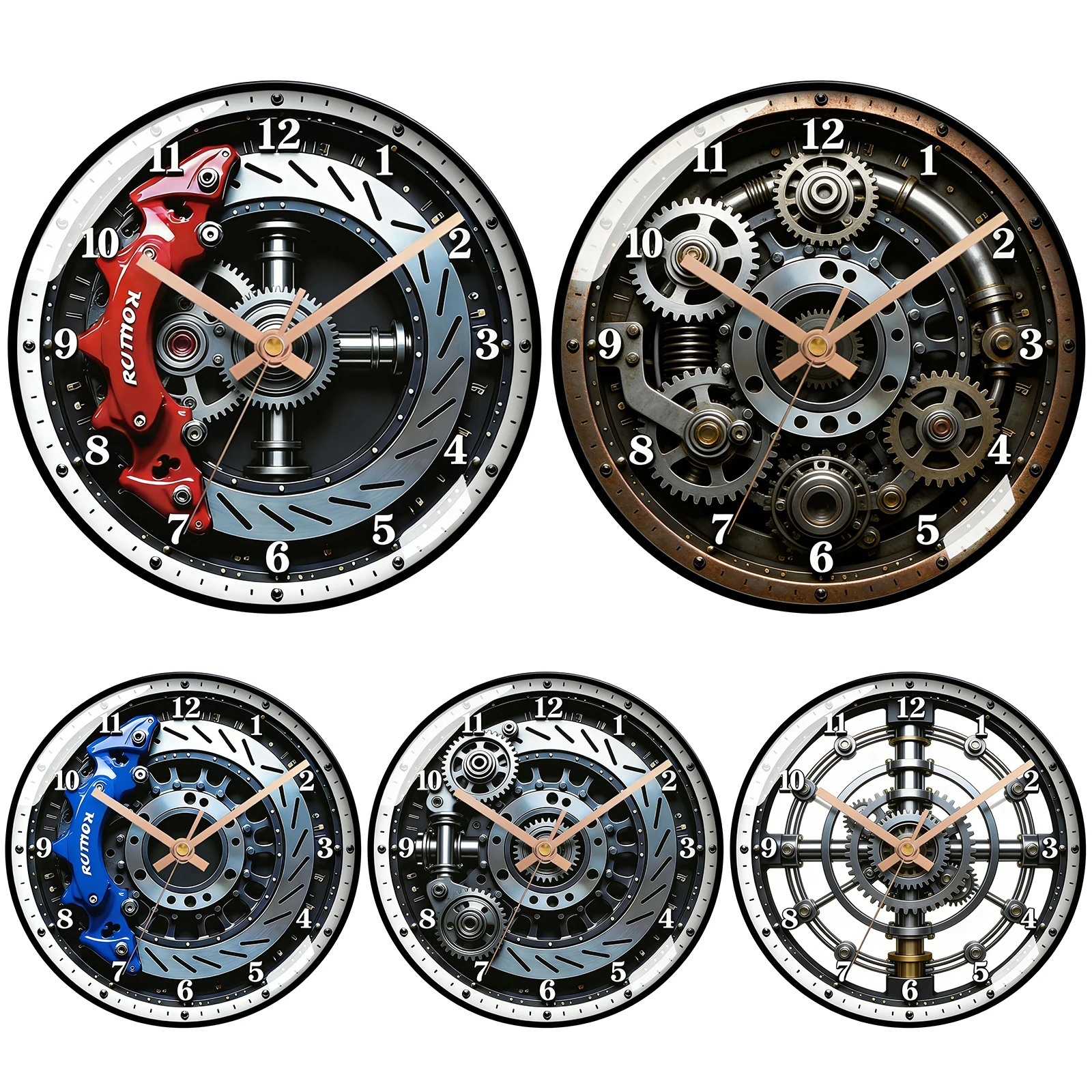 12 Inch Car Wheel Hub Wall Clocks Silent Battery Operated Clock Retro Motorcycle Style Wall Timepiece for Man Cave & Garage