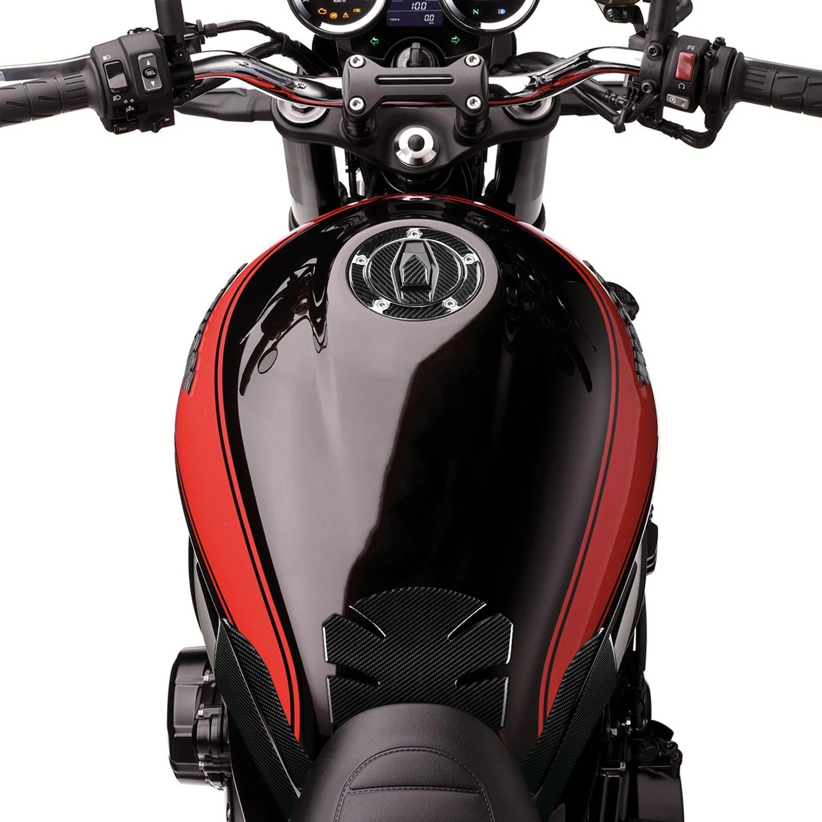 Motorcycle Set Fishbone Fuel Tank Cover Panel Decoration Carbon Fiber Accessories Stickers FOR Kawasaki Z900RS 2017-2024