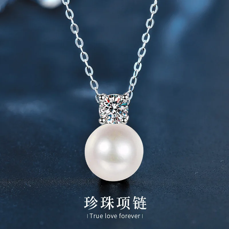 

S925 pure silver pearl necklace, luxurious and high-end sweater chain, moissanite pendant, collarbone chain accessory