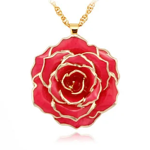 

Valentines Day Gift 24K Gold Plated Natural Preserved Red Rose Necklaces and Earring Flower jewelry for Wedding Guest Gifts