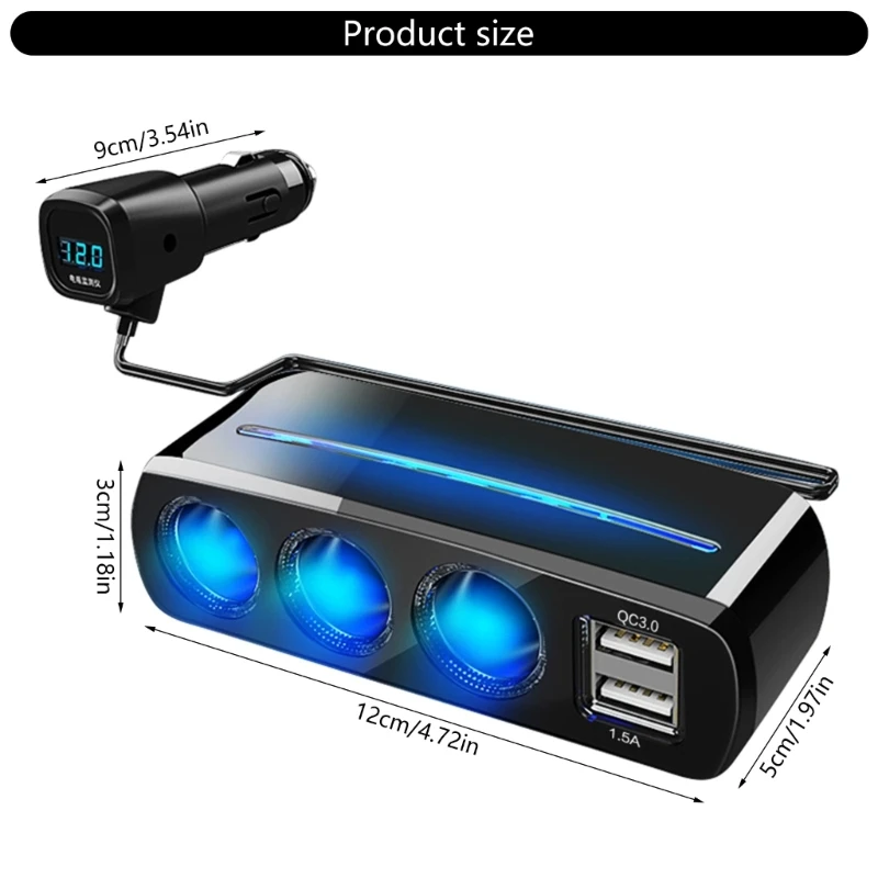 3-разъемный автомобильный адаптер для зарядки, разветвитель, адаптер для зарядки с USB