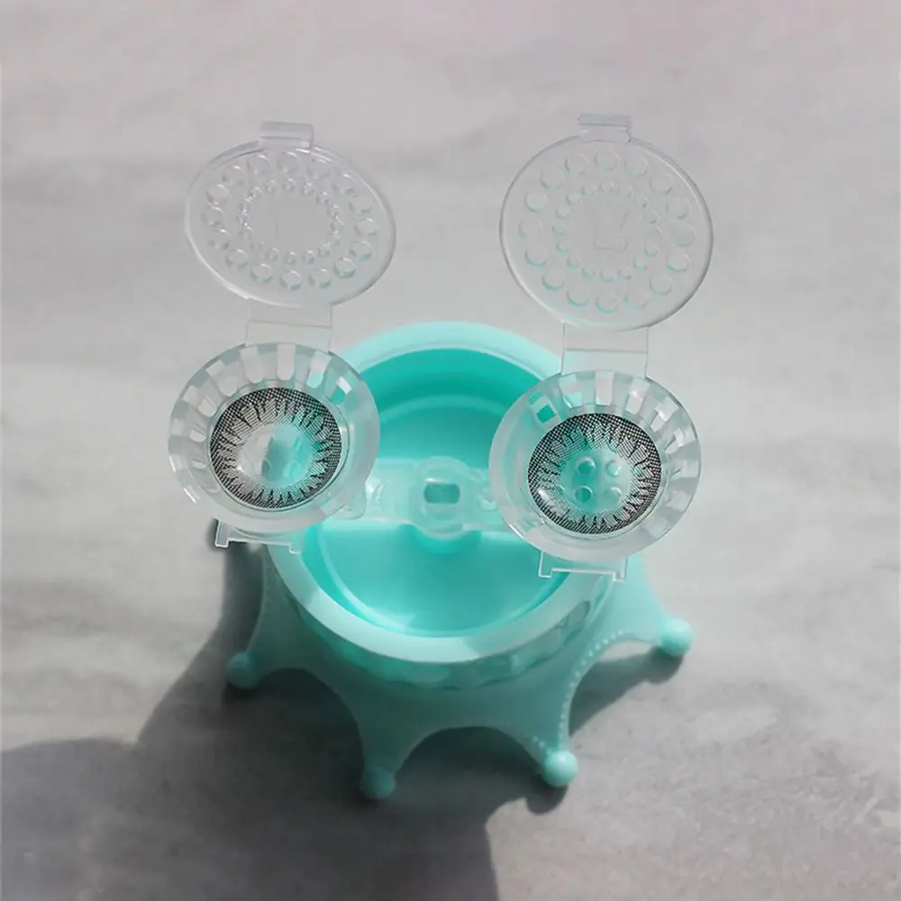 Lente de contato de plástico portátil para mulheres e meninas, bonito manualmente rotativo Cleaner Box, armazenamento titular