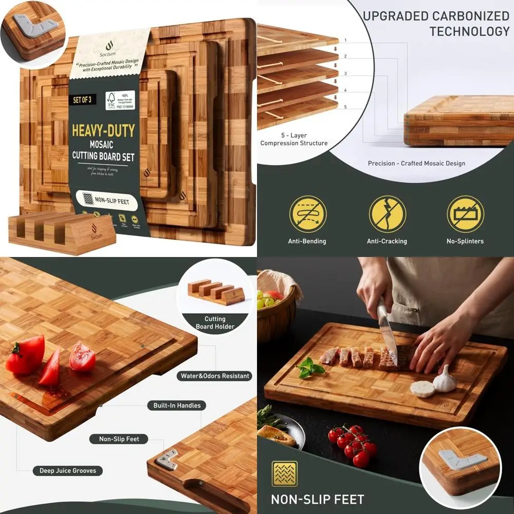 

Набор прочных бамбуковых разделочных досок, нетоксичные, противоскользящие, деревянные доски с толстым концом для использования на кухне, идеально подходят для сверхмощных чоппи