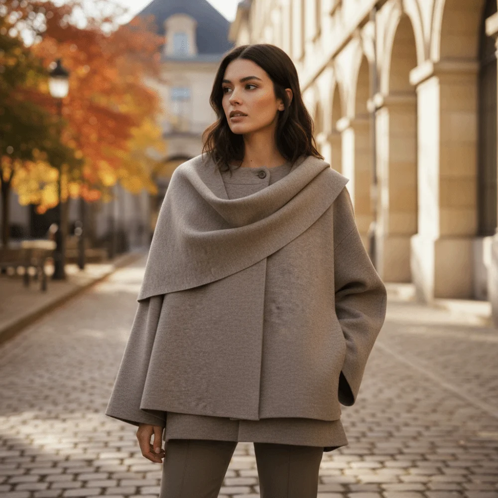 الحلو الرجعية معطف أنيق المرأة غير النظامية شيك وشاح ديمي الموسم كيب الخريف الشتاء الرياح واقية وشاح متماسكة معطف الشارع الشهير #3