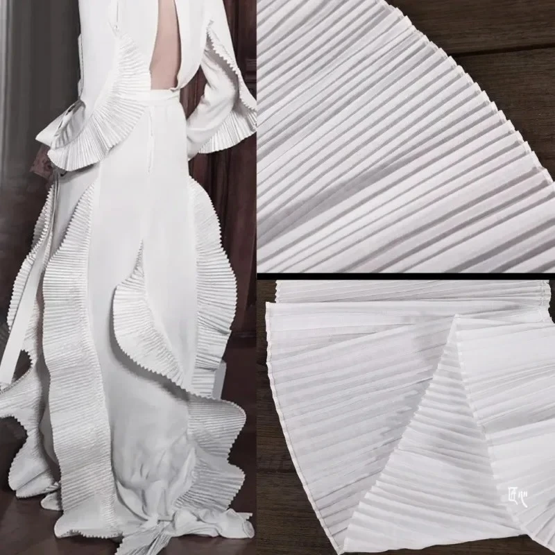 

Кружевная ткань чисто-белого цвета, плиссированная, для свадебных платьев, дизайнерская отделка, аксессуары, ткань для пошива одежды, материал для рукоделия