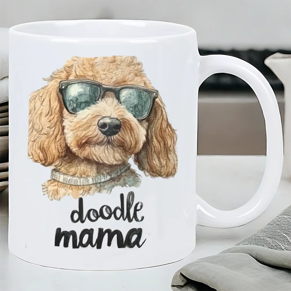 

Doodle Mama Ceramic Mug with Stylish Dog in Fashion Glasses Design - White Coffee Cup for Dog Lovers, Hand Wash Only, Perfect Gi