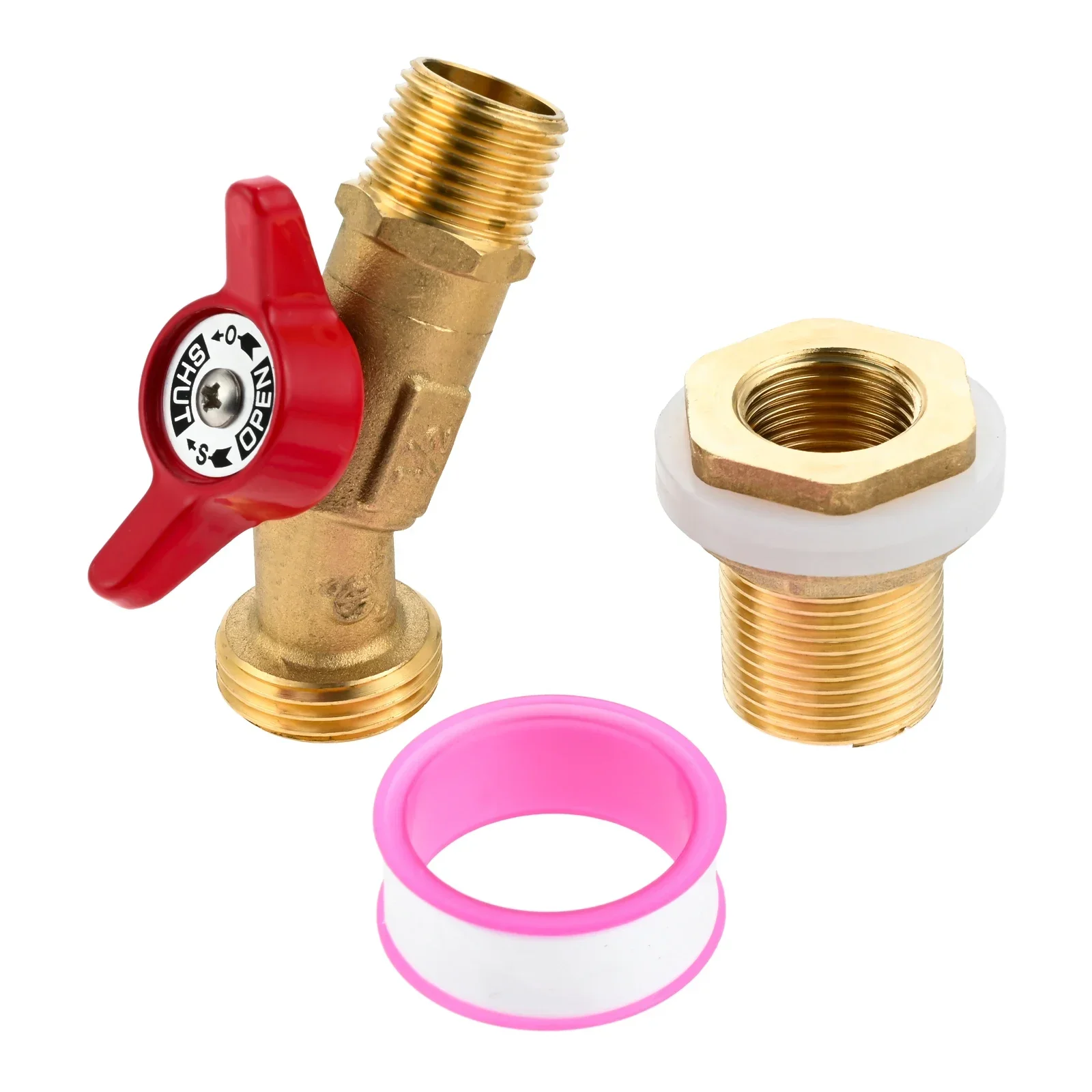 Brass Water Tank Faucet Rain Barrel Spigot  Quarter Turn Ball Valve with Tape Bulkhead Fittings for Garden Hose Outdoor Pools