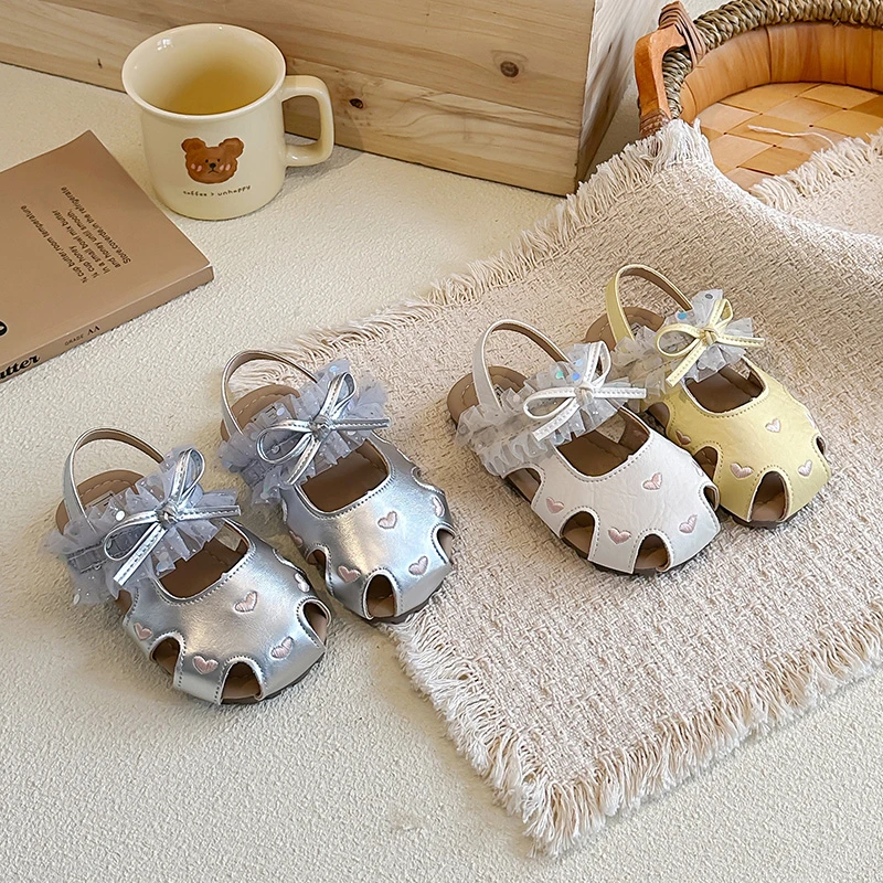 

Children Sandals Girls 2026 Fashion Summer New Bow Decoration Princess Shoes Breathable Hollow-out Soft Sole Sandals Size 21-33